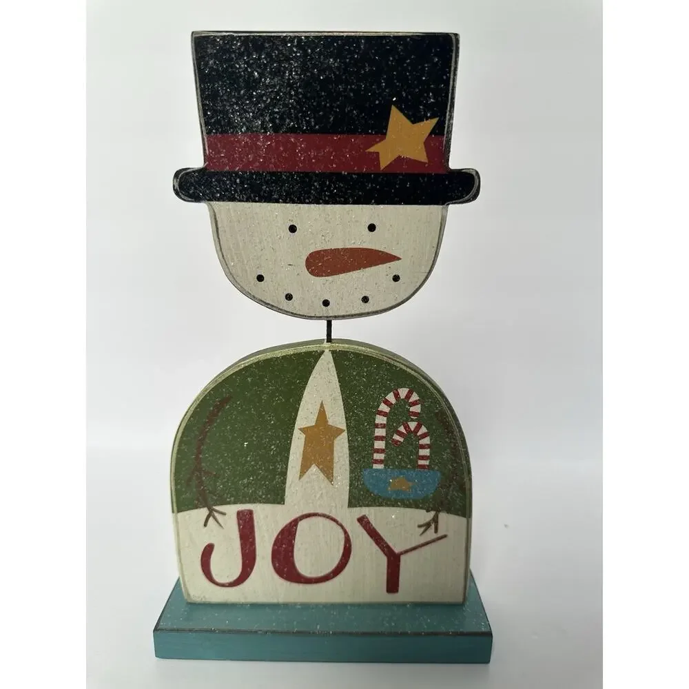 Primitives by Kathy Snowman JOY PEACE Wood Christmas Sitters Set of 2 Rustic